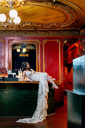 Bride portrait at the upper bar inside the Great American Music Hall wedding venue.