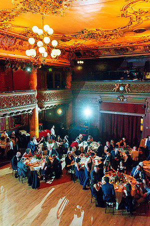 Aerial view of wedding reception and dance floor at the Great American Music Hall.